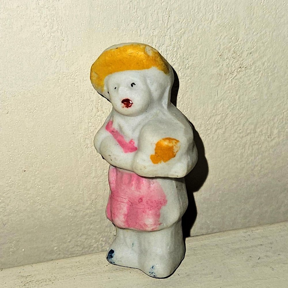 Antique Bisque Frozen Charlotte Penny Doll Schoolboy w Book Figurine Japan